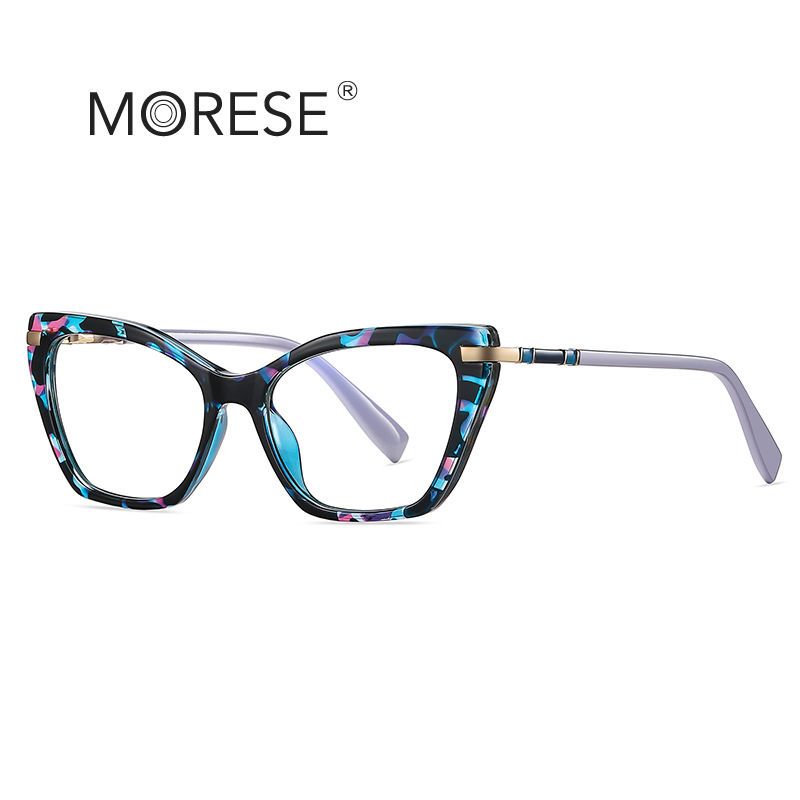防蓝光眼镜女款时尚欧美TR弹簧平光镜2104跨境现货街拍猫眼眼镜框