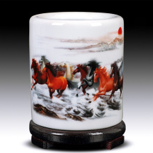 景德镇陶瓷器仿古粉彩笔筒创意时尚办公室书房装饰摆件教师节礼品