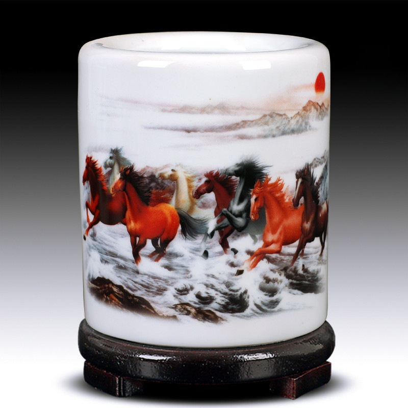 景德镇陶瓷器仿古粉彩笔筒创意时尚办公室书房装饰摆件教师节礼品