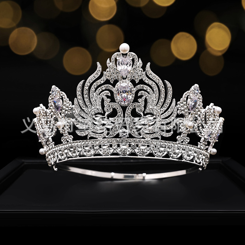 Circón púrpura del desfile de la Corona Perla Rhinestone completo redondo corona volver tamaño ajustable vestido tocado