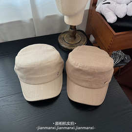 2026新款韩版纯色简约棉麻报童帽子女早春时尚高级感百搭马术帽