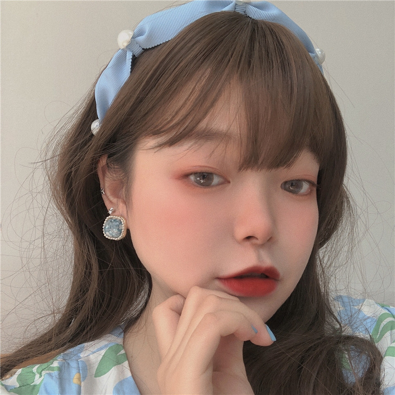 retro blue square gravel earrings wholesale Nihaojewelry