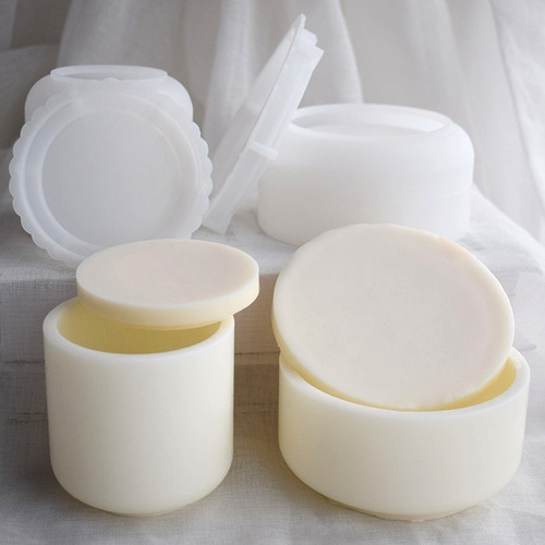 Round covered storage box silicone mold diy crystal drop glue pen holder plaster mirror resin candle cup grinding tool
