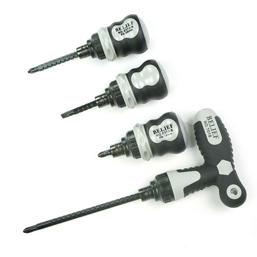 Japanese-style ratchet screwdriver, cross and flathead ratchet combination screwdriver, multi-purpose double-head screwdriver with ratchet mechanism.