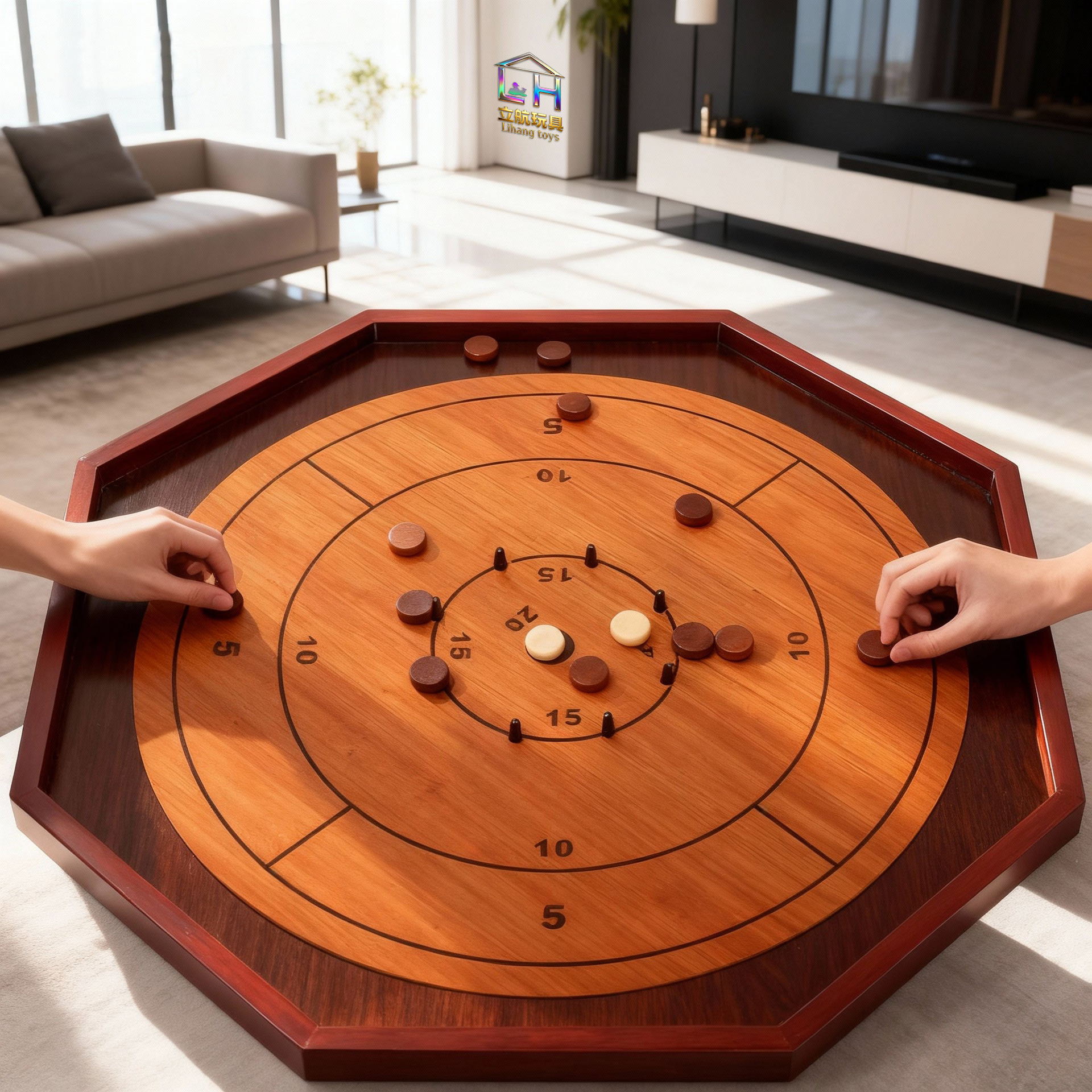 实木木质加拿大棋cprokinole游戏桌游反应力量游戏聚会弹棋双陆棋