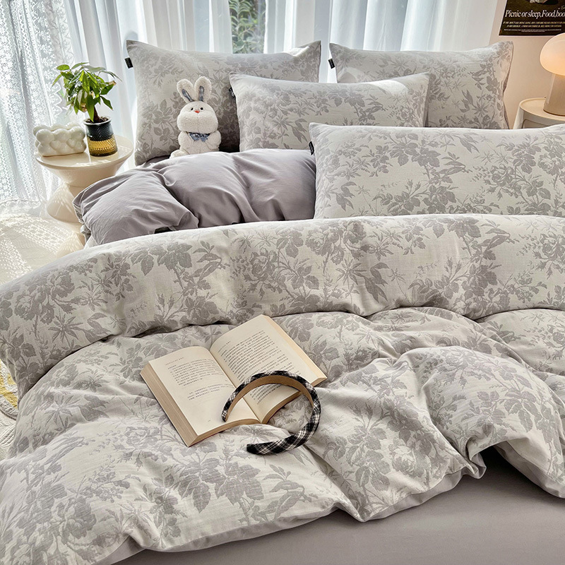 algodón lavado con agua algodón 60s cuatro piezas simple jacquard superior súper suave gaza de cama de tres piezas colcha de cama