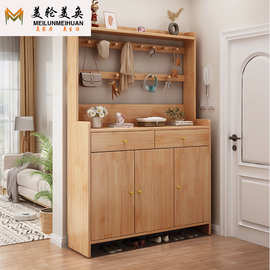 家用实木鞋柜水性漆北欧现代小户型入户多功能收纳玄关柜一体柜