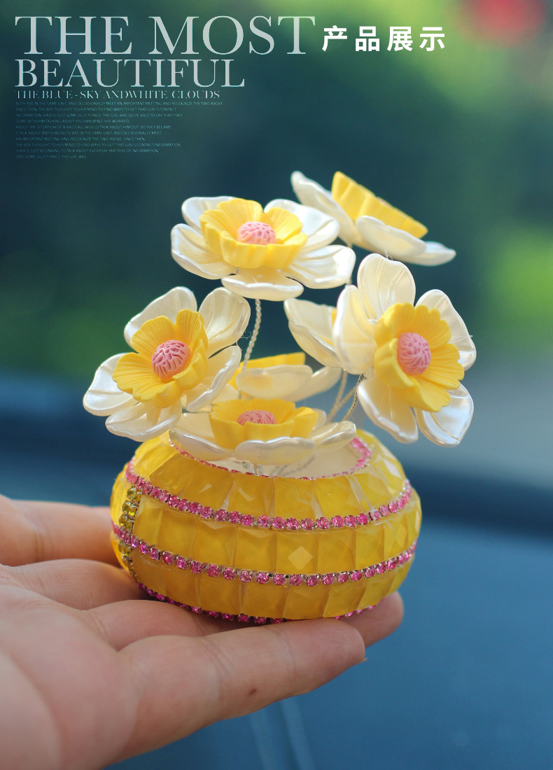 Handmade DIY Flowers for Girls, Cute Car Interior Decoration Car Ornaments, Creative Diamond-Encrusted Small Flower Pots, Central Control Ornaments