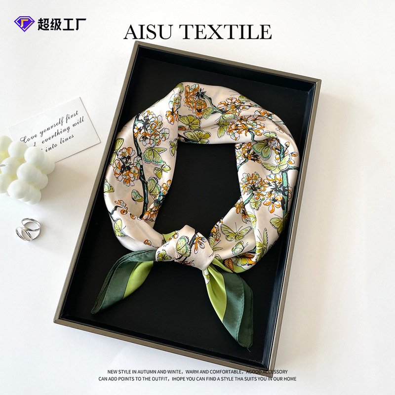 Small silk scarf spring and autumn printing new imitation silk square scarf women's fashion scarf high sense small scarf wholesale Joker