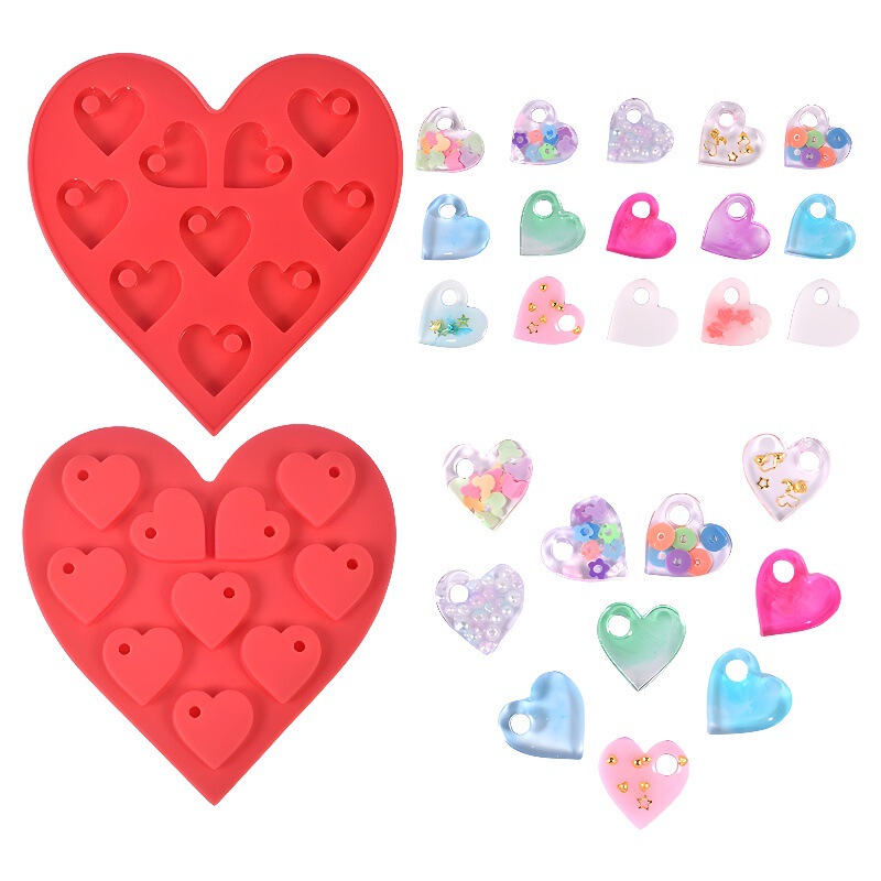 Manufacturer's Ready-Made Epoxy Resin Mold Keychain Accessories Pendant Ten-Grids Love Hole Pendant Silicone Mold