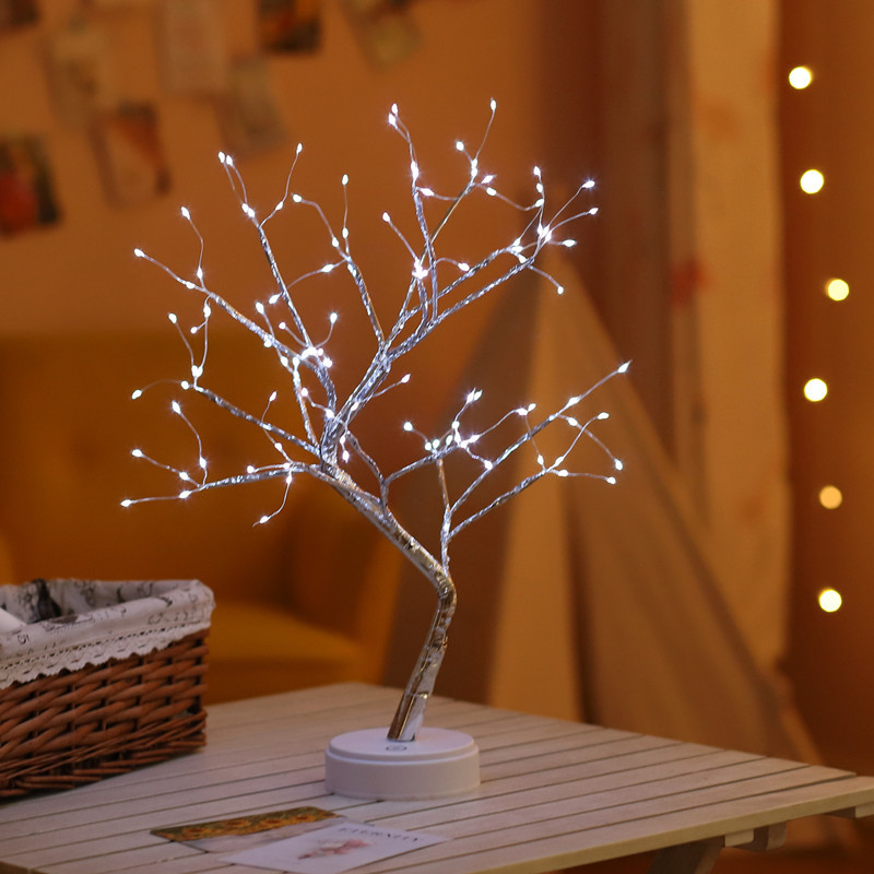LED luz del árbol de la perla de cobre Alambre de luz de Navidad vacaciones decorativo de color cielo estrellado Interruptor táctil USB de doble uso luz de la noche