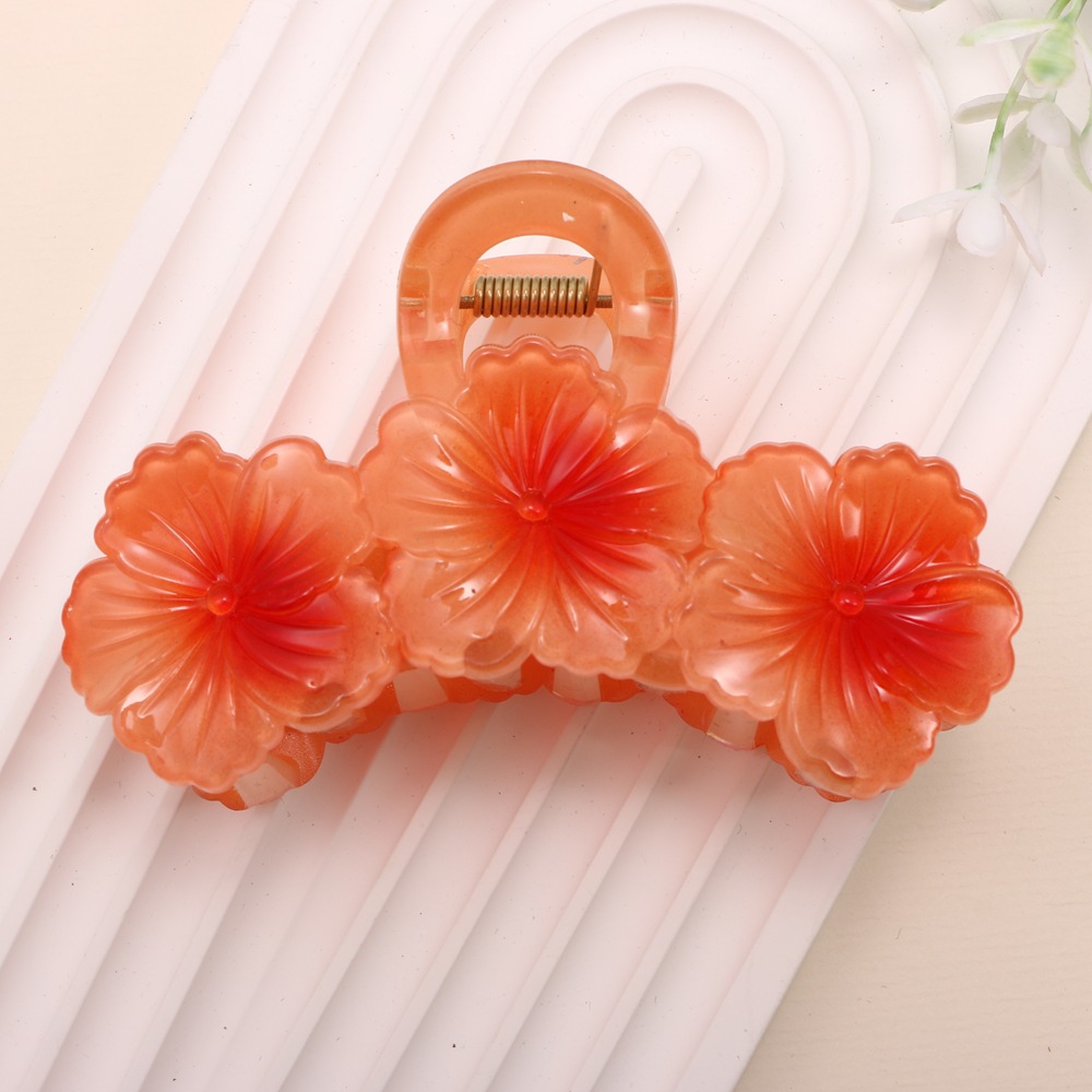 Nuevo color frangipani acrílico pinza para el cabello flor pinza de agarre de alta calidad elegante accesorio para el cabello de mujer pinza de tiburón de agarre lateral