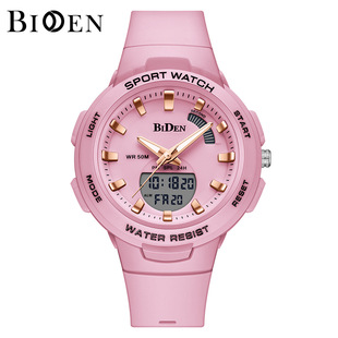 BIDEN silicone quartz watch waterproof multifunctional sports Women's Watch LCD display manufacturers wholesale