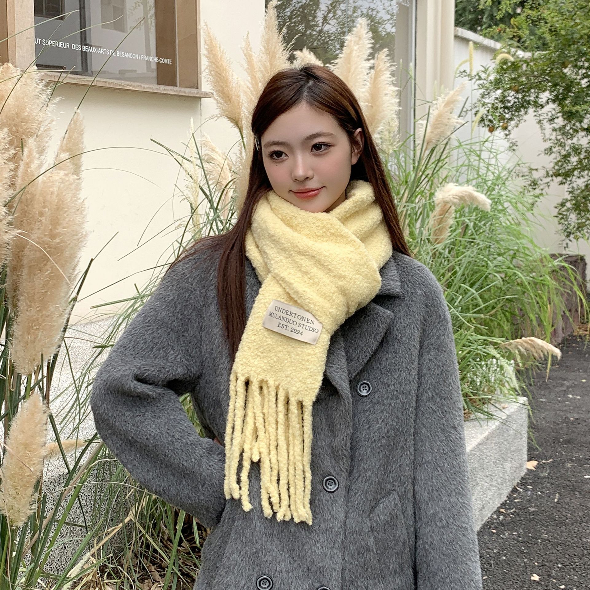 2024 invierno con lana larga y gruesa, collar de color sólido, nuevo tipo de lana cálida, bufandas de pareja