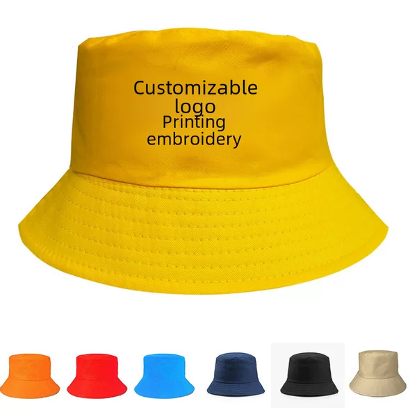 Customized Fisherman Hat with Printed Logo, European and American Style Bucket Hat, Fashion Flat-Top Hat, Sun Protection Hat, Children's Parent-Child Hat, Fishing Hat