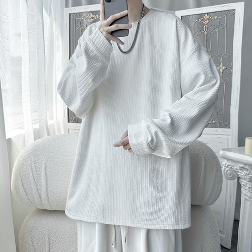 Spring and Summer Minimalist Salt-and-Sea Style Men's Unisex Breathable Solid Color Oversized Instagram Casual Long-Sleeve T-Shirt Top