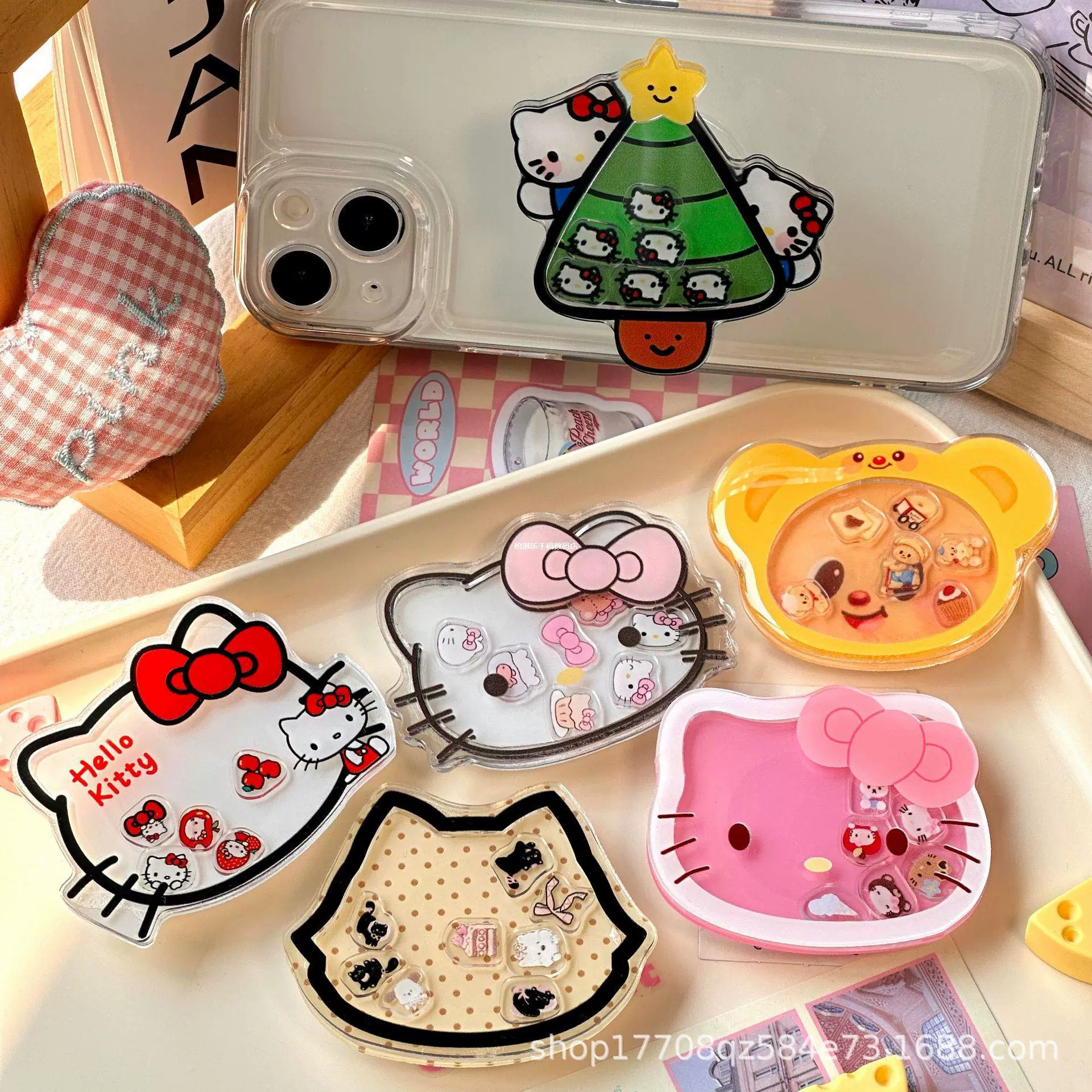 Hello Kitty, милое покрытие/декор, детский качающий держатель, воздушная подушка, трубка, регулируемый трёхмерный вращающийся держатель для телефона с маленькими мишками
