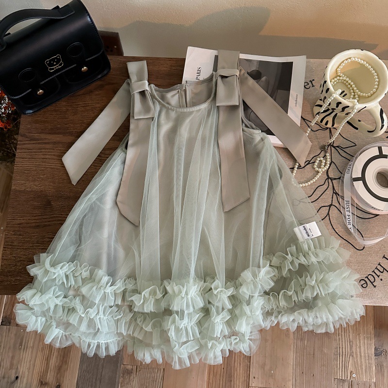 Vestido de Niña Dulce y Bonito, Vestido de Verano con Lazo, Falda de Tul, Vestido de Princesa para Bebé