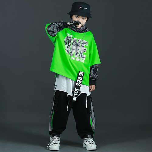 Children's performance costumes hiphop street dance hiphop for big children almond set for boys children's clothing jazz dance clothes