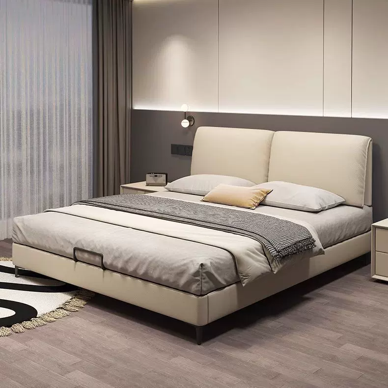 超薄床头床可调节大象耳真皮主卧双人床简约现代小户型软包齐边床