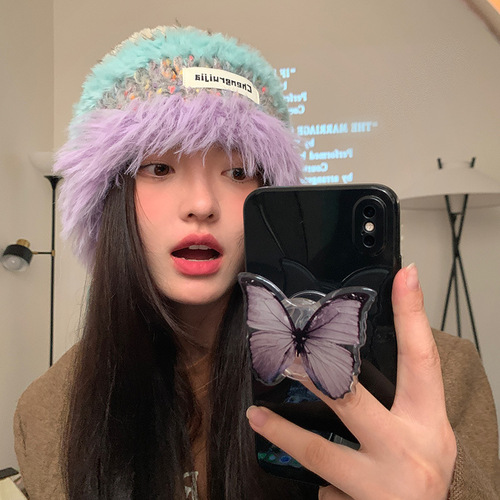 Soft Knit Beanie for Girls - Autumn/Winter  New Arrival Wool Hat, Warm and Ear-Protecting Striped Korean Style, Versatile and Face-Smoothing