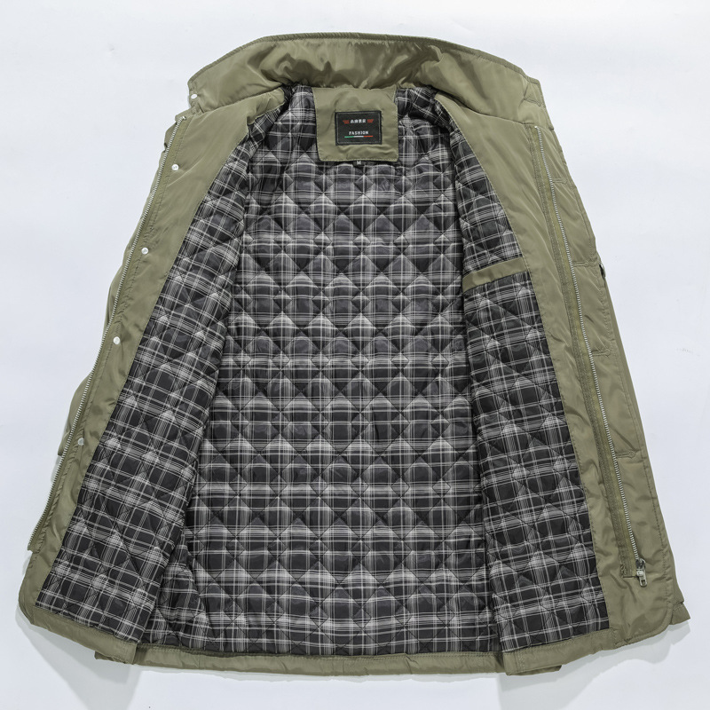 Chaqueta de hombre engrosada abrigo de algodón acolchado chaqueta casual chaqueta de fibra de poliéster delgada para padre de mediana edad y ancianos rompevientos