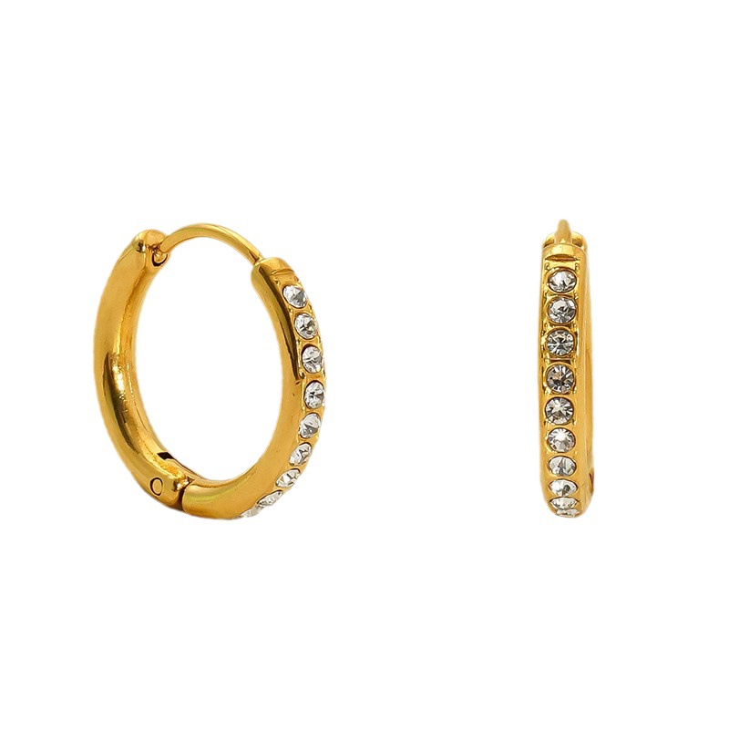 Pendientes de acero de titanio de estilo europeo y americano de oro de 18 quilates para niñas, lujo ligero de alta calidad, botones de oreja que no se desvanece, pendientes de acero inoxidable para mujeres