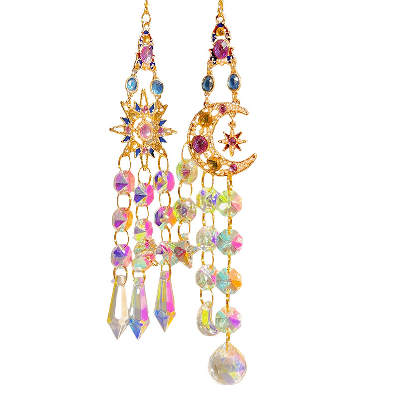 Alloy, Crystal, Copper Material Glam Shiny Sun Moon Alloy Crystal Copper Suncatcher Wind Chime Wall Art