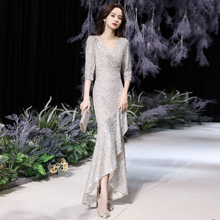 Mermaid Evening Dress 2025 New Silver Sequin Elegant Dress Evening Host Annual Meeting Dress Autumn