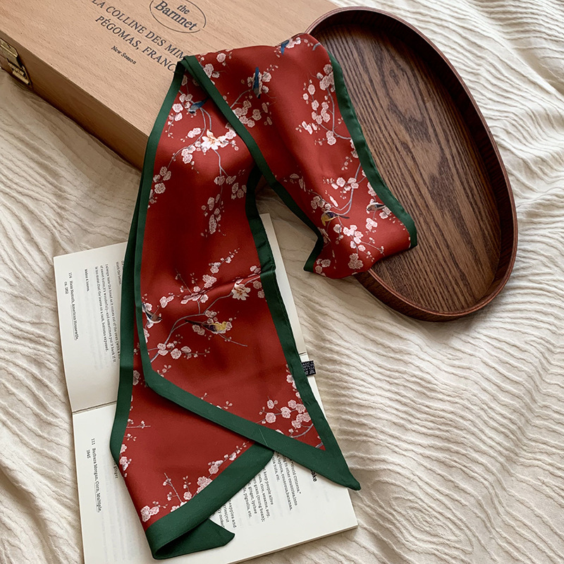Bufanda de seda para mujer, tira larga, camisa a juego de moda de alta gama, bufanda estrecha, cinturón para el cabello atado, cinturón de cinta de bolsa atada de todo fósforo