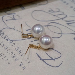 18K Gold Accessories, Simple Vertical Bar Earrings, White Zircon Inlay, Reference Beads 8-9, 9-10mm Accessories Not Included