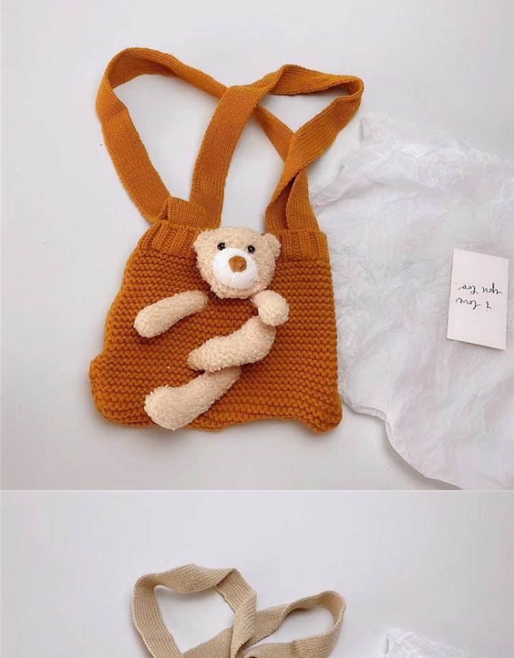 Kid's Small Knit Bear Cute Square Open Shoulder Bag Crossbody Bag display picture 2