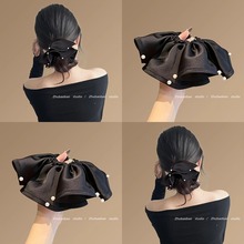 法式赫本风大肠发圈女2025新款褶皱珍珠边头绳扎丸子头高级感发饰