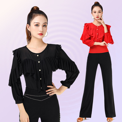 Latin Dancer's Top Modern Dance Jitterbug Long Sleeve Ballroom Dance Square Dance Flying Sleeve Beautiful Fashionable Dance Clothes