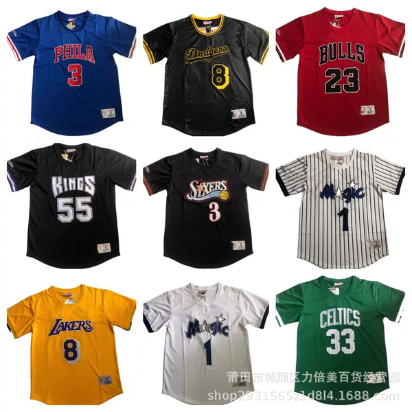 Wholesale Dense Embroidered Short-Sleeved Jersey Kobe Bryant 8 Madame 1 Iverson 3 Big Bird Berder 33 Williams 55 Basketball Jersey