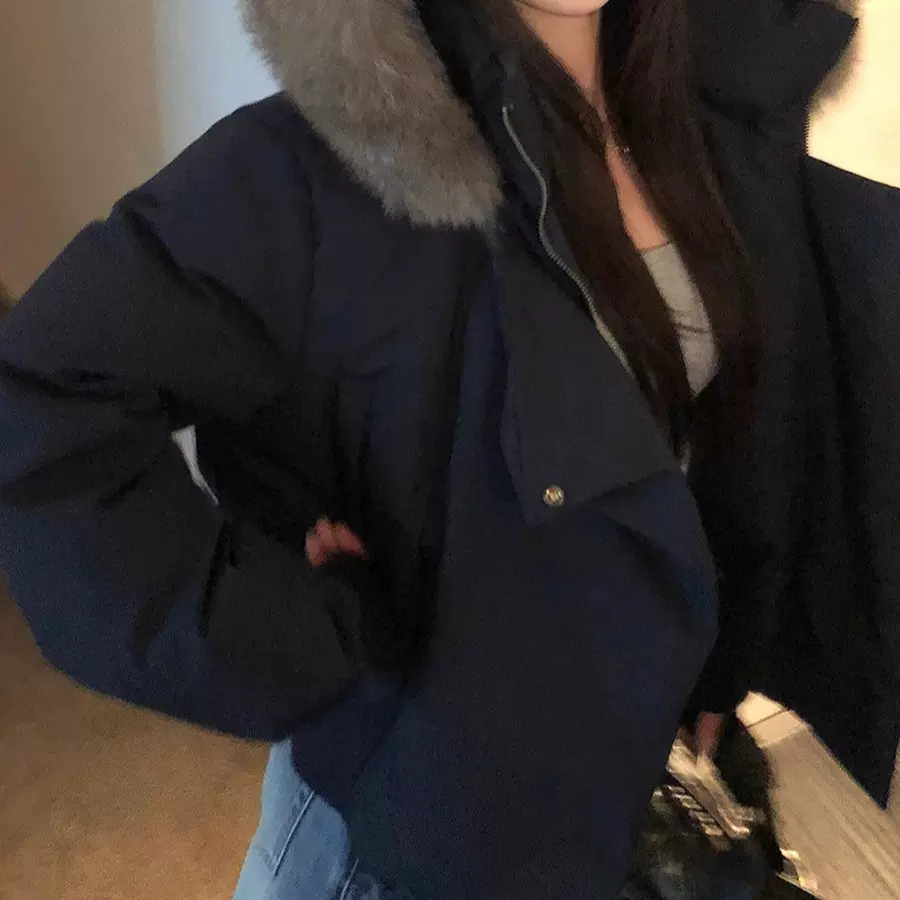 大毛领连帽羽绒服外套女冬季新款加厚保暖白鸭绒羽绒服短款