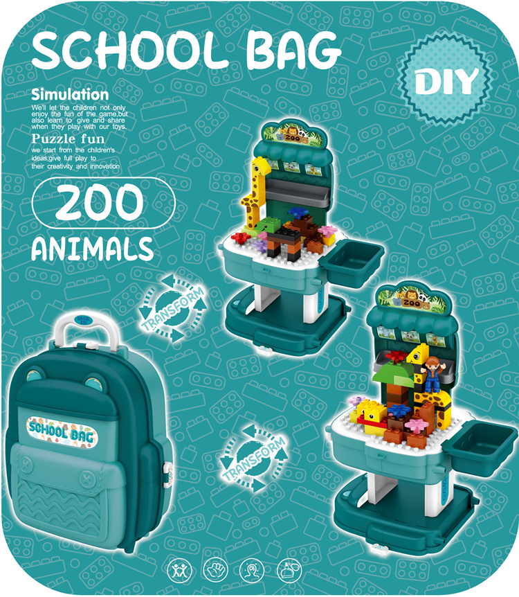 El comercio exterior de los niños DIY bloques de construcción mochila juguete bomberos coche ingeniería animal diapositiva montaje educación temprana bloques de construcción traje
