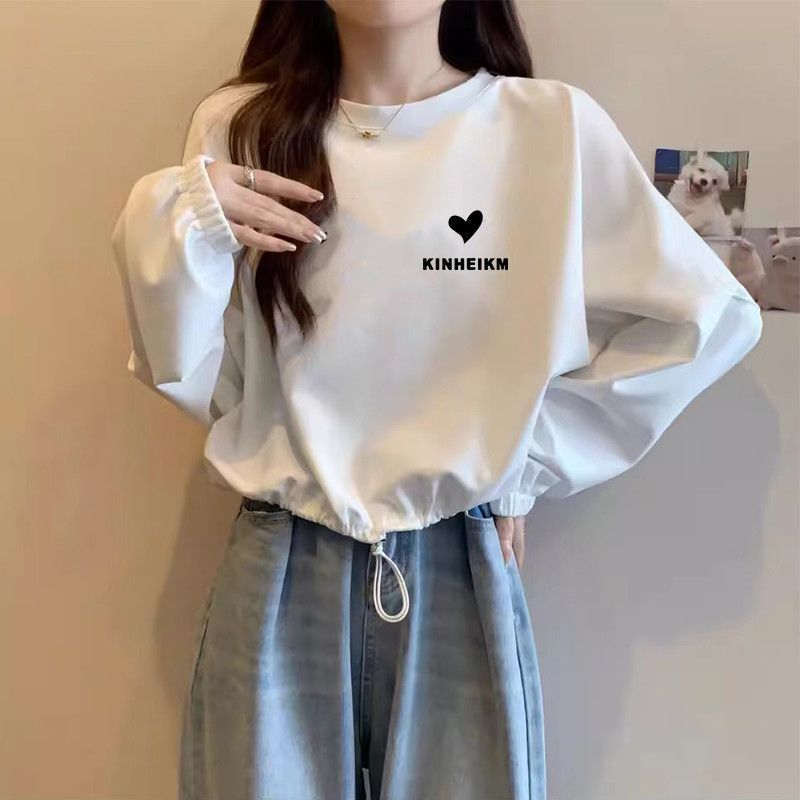 Drawstring Thin Sweatshirt Spring and Autumn College Korean Style Loose Lazy Long-Sleeved Short Top for Women to Cover the Flesh Drawstring Thin Sweatshirt Spring and Autumn College Korean Style Loose Lazy Long-Sleeved Short Top for Women to Cover the Flesh