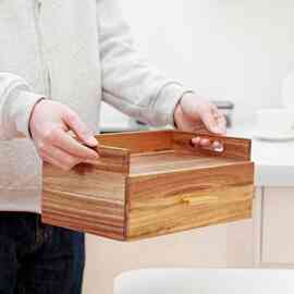 木盒桌面收纳盒茶桌多用茶包收纳带托盘分格整理相思木茶具收纳盒