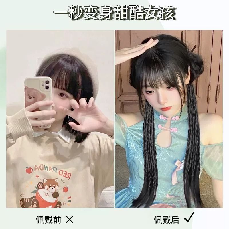 Nuevo estilo chino de las mujeres pequeña trenza Fishbone Twist trenza de boxeo Internet celebridad peluca natural de las mujeres alta cola de caballo