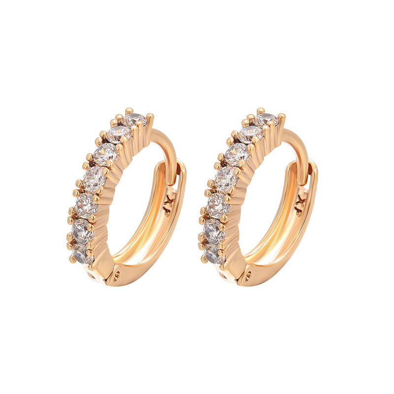 Xuping simple incrustado una sola fila de gemas artificiales aretes geométricos aretes de aleación de cobre aretes de aretes rusos