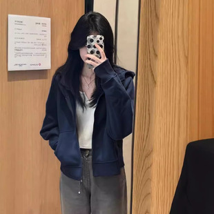 Small Short Sweatshirt Spring Outwear Women's 2025 New Spring & Fall Ink Hooded Zipper Cardigan Top