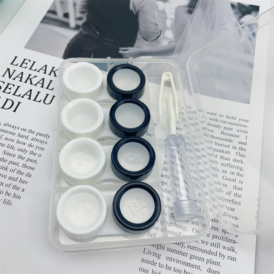 新款简约款美瞳盒伴侣盒隐形眼镜盒双联盒黑白四副装