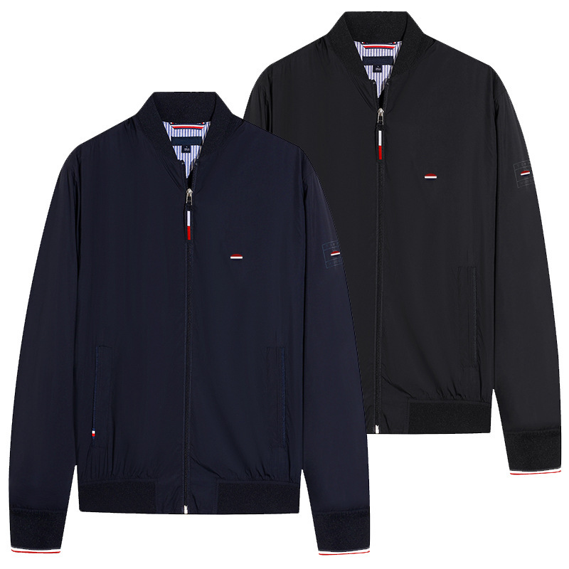 Men's Spring and Autumn Casual Simple Stand Collar Solid Color Soft Thin Windbreaker Baseball Collar Youth Long Sleeve Jacket