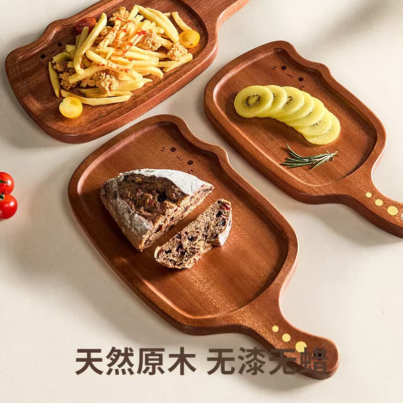 [家用牛扒盘木质西式点心摆盘西餐盘子卡通餐厅牛排板实木披萨托盘]