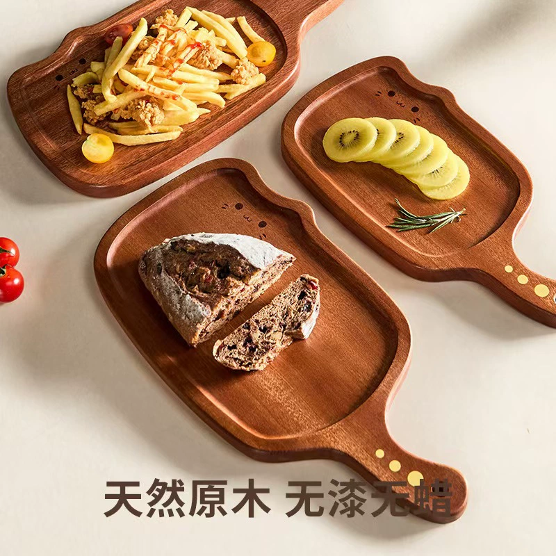 [家用牛扒盘木质西式点心摆盘西餐盘子卡通餐厅牛排板实木披萨托盘]