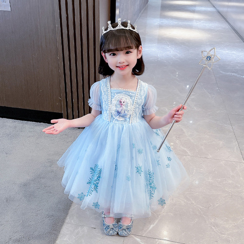 Baby 2024 new summer girls' dress Elsa princess dress dress short-sleeved children's mesh skirt Korean version
