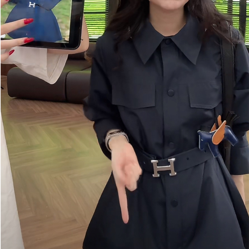 老钱篙质感连帽小马外套女款藏蓝色早秋独特超好看中长款风衣夹克|undefined