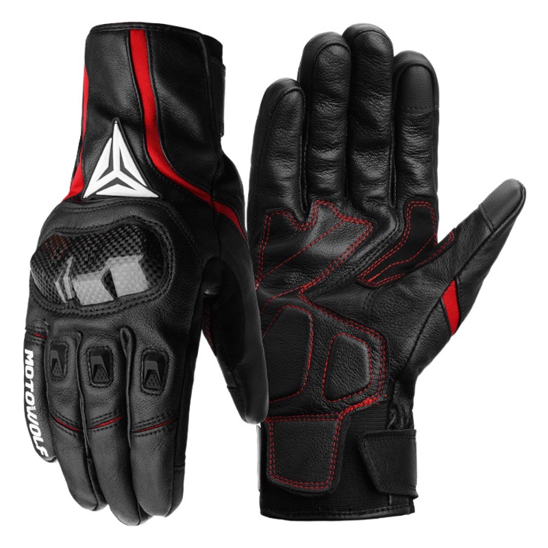 Motocicleta invierno 3M algodón más terciopelo Guantes Térmicos de fibra de carbono cáscara protectora a prueba de viento anti-caída de cuero guantes de pantalla táctil