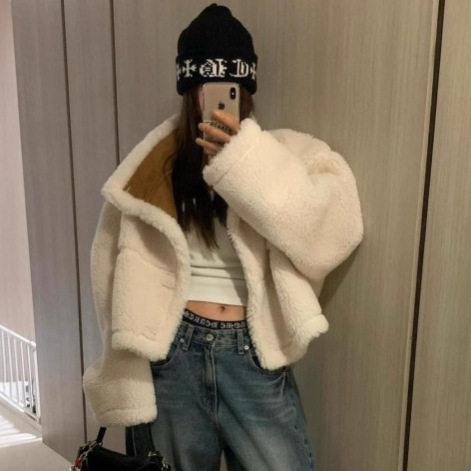 东大门ins冬日新款韩版慵懒感加厚羊羔毛双面穿鹿皮绒夹克外套女|undefined